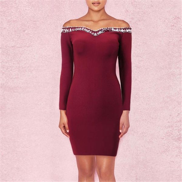 

casual dresses hashupha 2021 winter evening party bandage dress club long sleeve solid diamonds arrival elegant dresses1, Black;gray