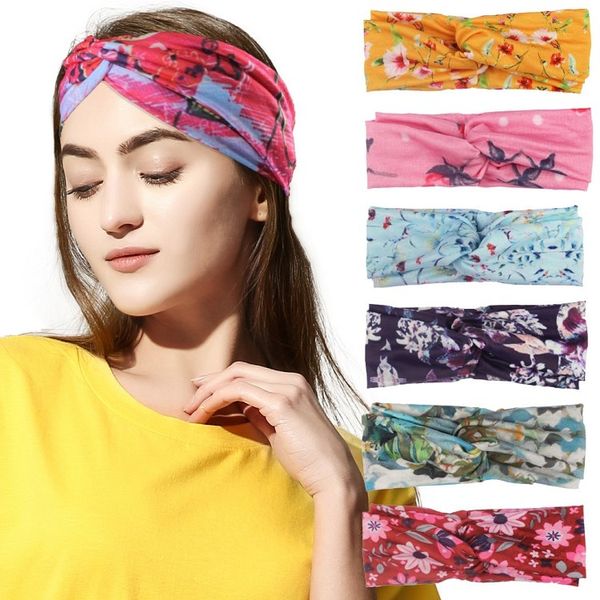 

printed cross women's hair band temperament knot yoga headdress sports headdress with buttons party favor t2i51585