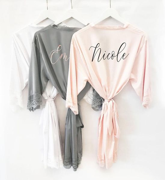 

personalized bridesmaid with names - satin lace bridal party custom name robes 1027