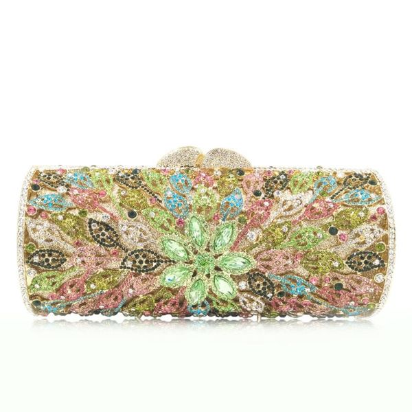 

fashion gold metal clutch colorful crystal purse luxury green gemstone evening bags clutches women party rhinestone handbags