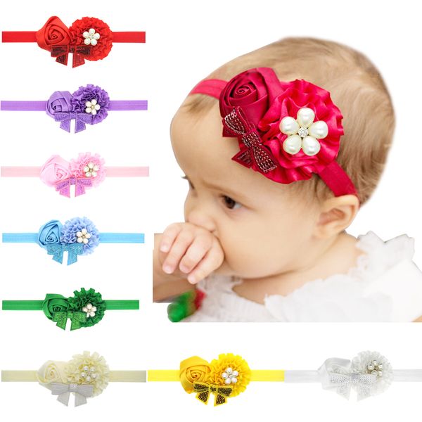 Bebê meninas headbands arcos bebês hairbands recém-nascido criança headband flores crianças crianças acessórios de cabelo cetim roseta tecido bandas kha144