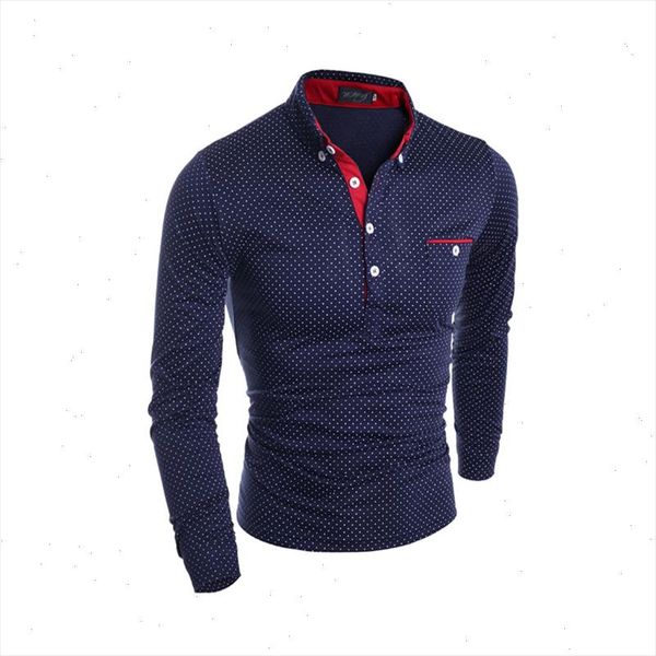 

mens polo shirt brand new 2021 autumn male long sleeve fashion casual slim polka dot pocket button polos men jerseys, White;black