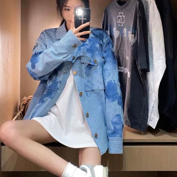 

fall fashion ss casual designer women's jacket lapel graffiti print buttons blue men's short coat, Black;brown