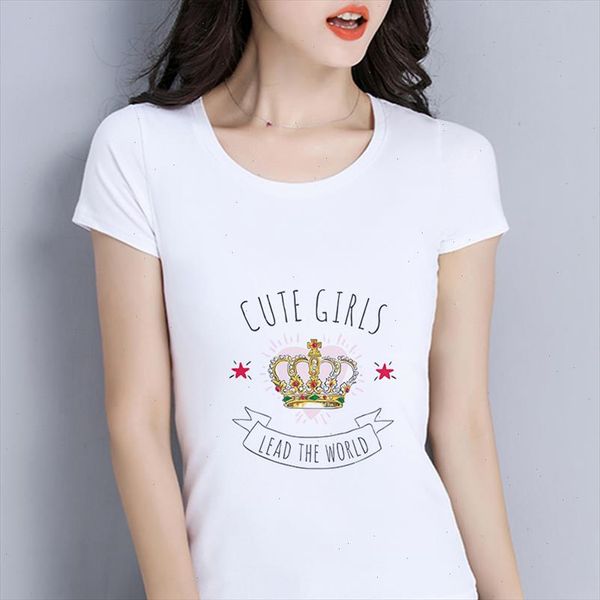 

2021 new t shirt girl crown printed harajuku t shirt women fashion summer tshirt o neck short sleeve white female clothing