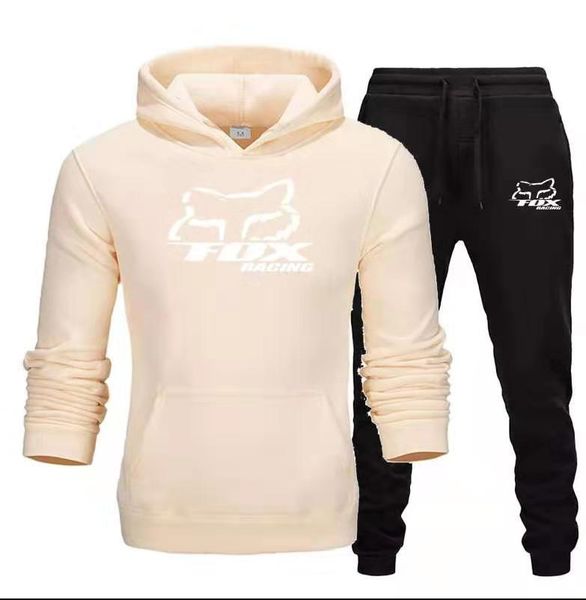 

fox men's hoodie+pants pieces 2 sweatshirt autumn running suit sets clothes tracksuit track gym sport men set hwcth, Black