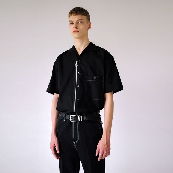 

2021 new s-5xl men in short sleeves shirt with trending teen fashion classic lapel. 5vzb, Black