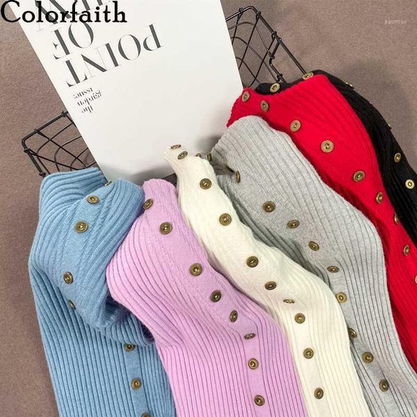 

colorfaith new 2020 women's autumn winter korean buttons knitwear turtleneck warm pullover minimalist elegant jumpers sw10441, White;black