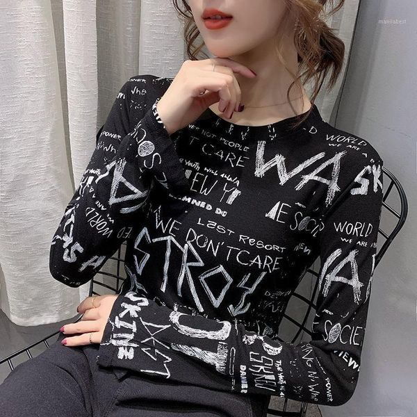 

long sleeve basic t-shirt women letter print slim o-neck t shirt schoolgirl street style basic warn tees female clothes1, White