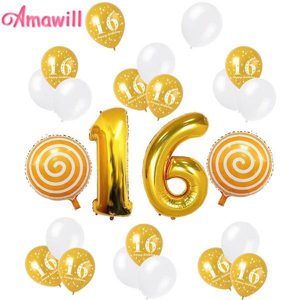 

amawill sweet girl 16th birthday party decoration kit 32inch number 16 foil ballon lollipop balloons gold pink latex globos 75d qylzcb