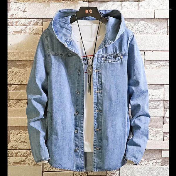

new autumn men casual denim jacket mens cotton solid color hooded jackets coat slim fit asian size jacket 1, Black;brown