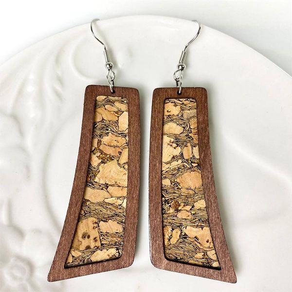 

dangle & chandelier 2021 natural wooded cork earrings for women genuine leather cheetah animal print jewelry, Silver