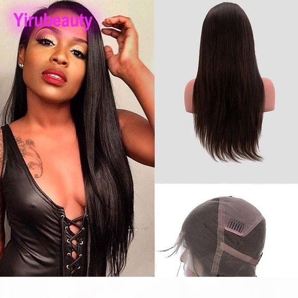

malaysian raw human hair 8-34 inch full lace wigs straight virgin hair wigs natural color silky straight full lace wigs, Black;brown