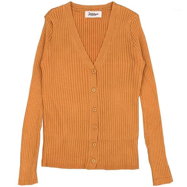 

2020 autumn winter new thin korean women deep v neck slim cardigan knit women cardigan sweater winter clothes1, White