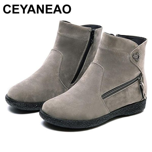 

ceyaneao winter boots for women boots 2020 fashion warm plush ankle for women non-slip zipper female plus size 43, Black