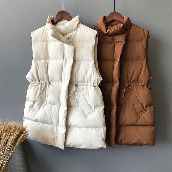 

2019 fashion winter vest warm long sleeveless vests new korean stand up collar cotton waistcoat gilet female xz650, Black;white