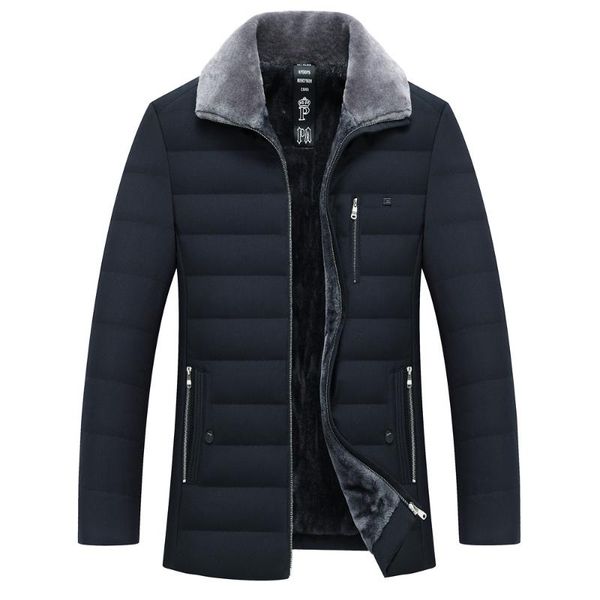 

new men's winter jackets thick turn-down collar parka men coats casual warm fleece cotton jacket male with fur collar jacket men, Black