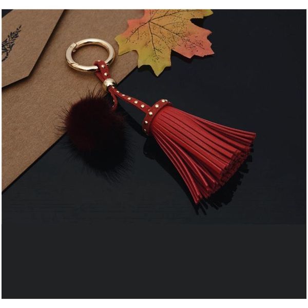 

leather tassels with mink fur ball key chain with one tassels for car keychain bag key ring jewelry eh812 f sqcyyl, Silver