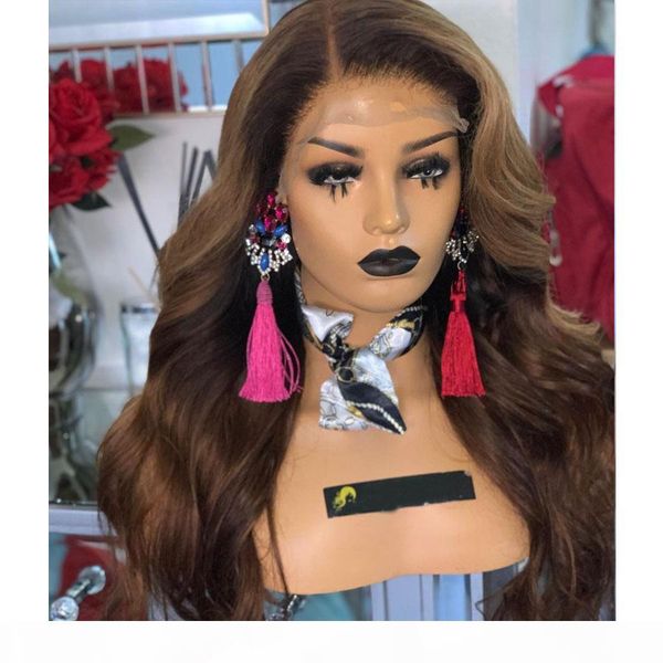 

13x6 сыпучие wave ombre chocolate brown кружева передние парики с волос младенца 360 кружевные фронтальная парик шнурка человеческих волос п, Black