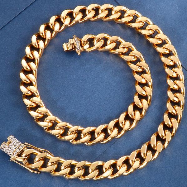 

Hiphop 12MM Miami Cuban Chain Choker Necklace For Men With Dragon Beard Buck Golden On Neck Collar Statement Boys Jewellery Drop, Silver