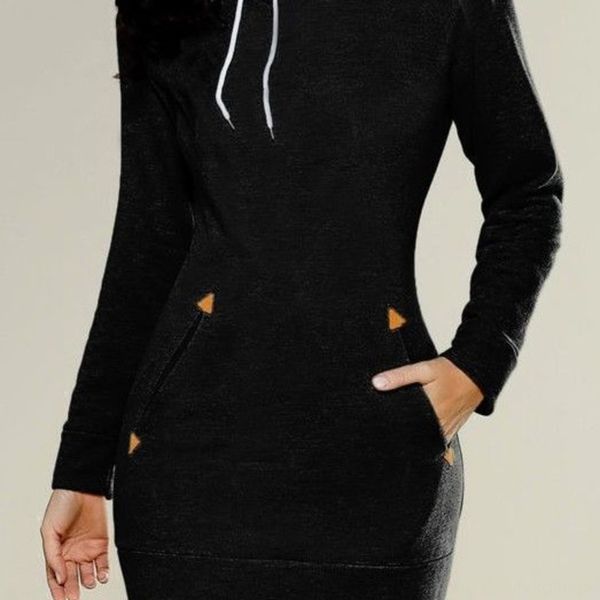 

5-color 8-size hooded turtleneck long-sleeved 5-color 8-size hooded dresssweater dress turtleneck long-sleeved sweater dress qduun, Black