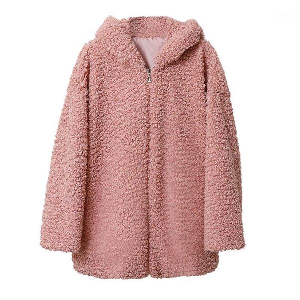 

winter coat women's down jacket fashion autumn winter thick plush loose hat lamb wool circle parka elegant loose thin coat1, Black