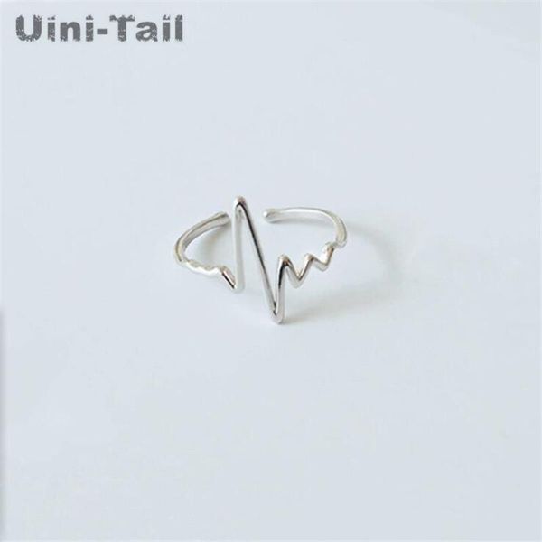 

cluster rings uini-tail 2021 listing 925 sterling silver fashion personality ecg ring simple creative dynamic wave heartbeat open, Golden;silver