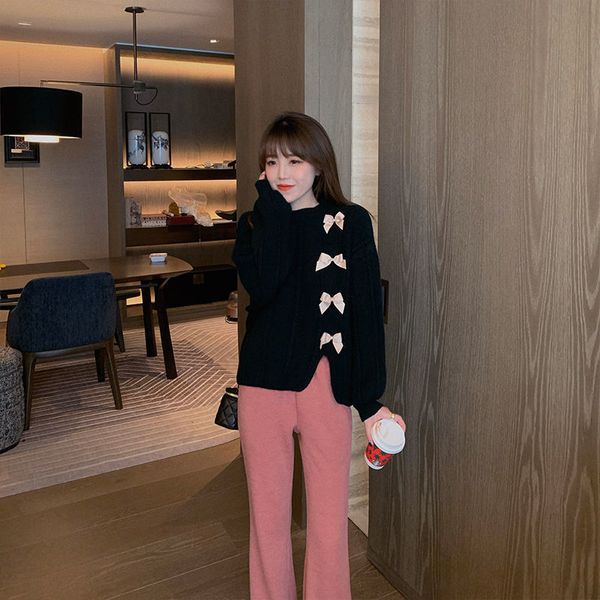 

2021 new womens fashion short long sleeve bowknot sweaters pullovers fnxs, White;black