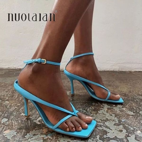 

2020 summer women sandals high heels shoes fall street look females square head open toe clip-on strappy sandals women, Black