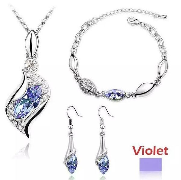 

new fashion 18k white gold plated horse eyes austrian crystal necklace bracelet earrings health wedding jewelry, Black