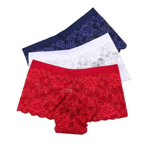 

3 lace boxer pants lace breathable soft underwear women underwear transparent women fd1, Black;pink
