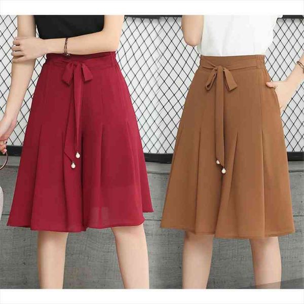 

summer big size women loose chiffon shorts lady high waist thin skirt shorts girl streatwear 368, White;black