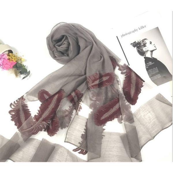 

new women's versatile organza jacquard embroidery scarf silk scarf sunscreen shawl beach towel y201024, Blue;gray