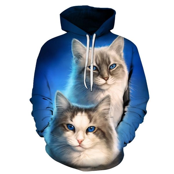 

sweatshirts women cute cat women's animal print hood hoodies ladies long sleeve casual hooded pullover clothes sweatshirt lj201103, Black