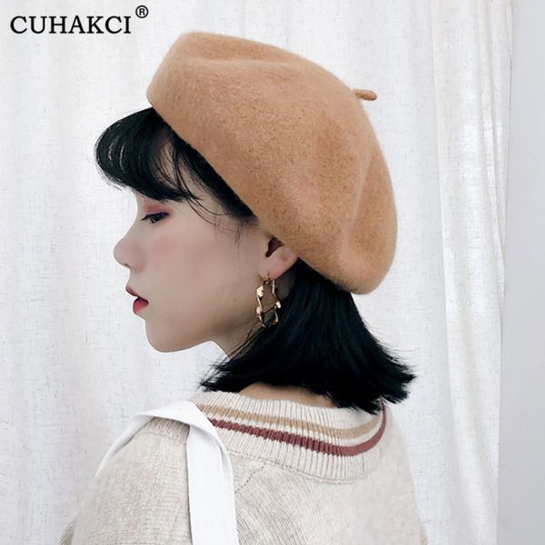 

cuhakci winter berets solid color fashion female bonnet warm lady streetwear cashmere flat cap spring berets women hat wool cap, Blue;gray