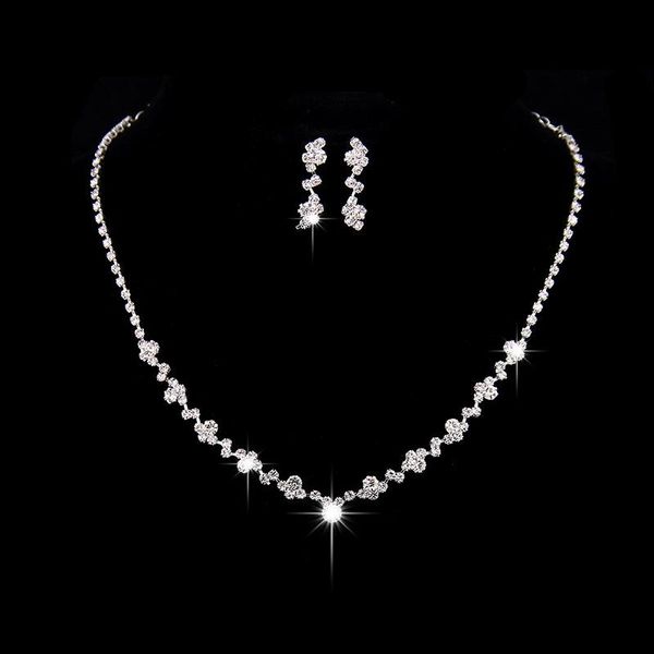 

forseven luxury shiny rhinestone necklace earrings jewelry set wedding bridal jewelry set women necklace earring accessories jl, Silver