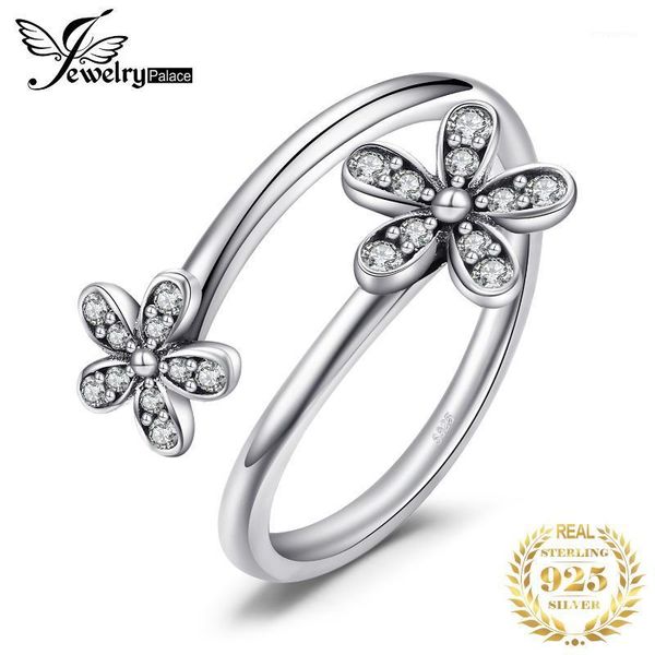 

jewelrypalace flower cubic zirconia ring 925 sterling silver rings for women stackable ring band silver 925 jewelry fine jewelry1, Golden;silver