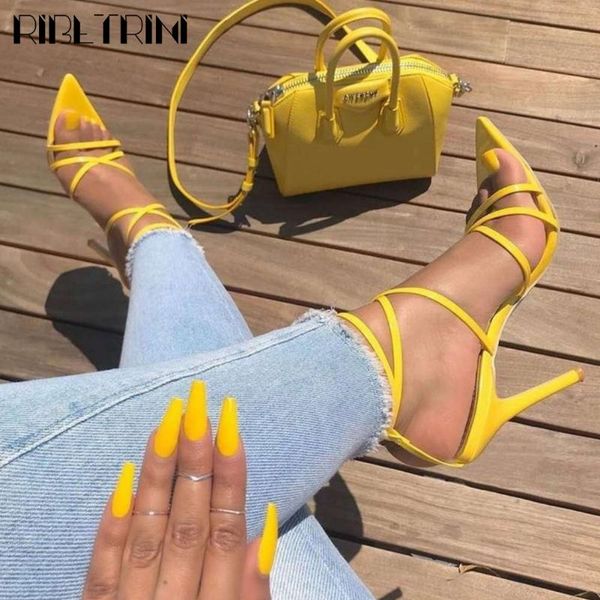 

ribetrini open toe ankle strap high heels buckle shoes gril pointed toe women sandals party dress solid sandals, Black