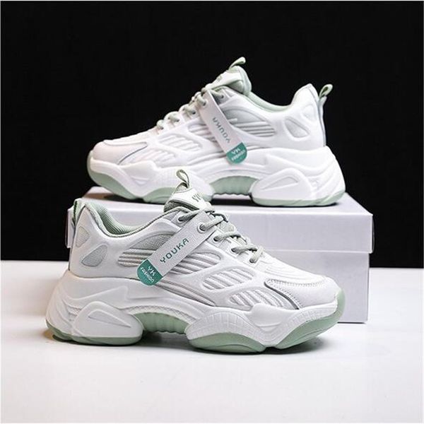 

2021 women white sneakers wear thick women's tender soles... spring breathable... casual shoes... woman's old vulcanized father sh, Black;white