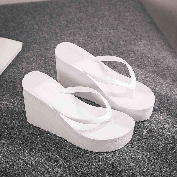 

woman 2022 wedge rubber flip flops comemore women summer shoes heels mules candy colors platform female beac white 39 y220621, Black