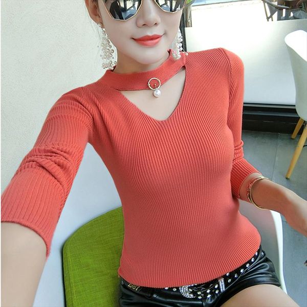 

базовый свитер женщины пуловер вязаные черные сексуальные v шеи женщины свитера топ осень зимняя эластичность потяните femme, White;black