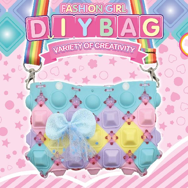 

diy assembled bag purse decompression toys silicone handbag messenger bags bubbles chain handbags pops poo-its zero wallet soft rubber bubbl, Black
