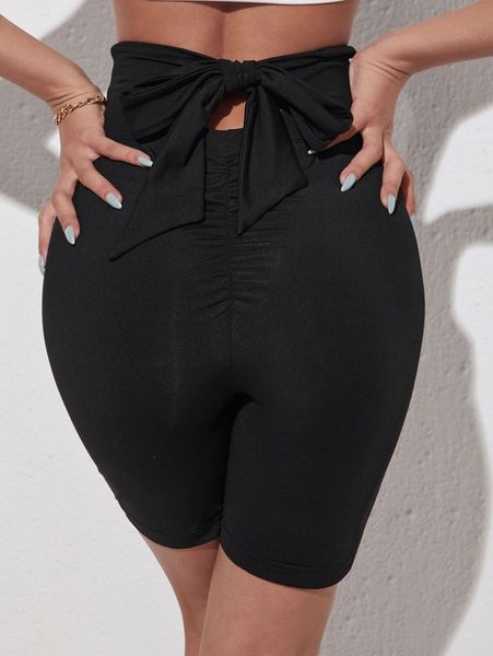 

super high waist tie back scrunch butt leggings z558#, Black