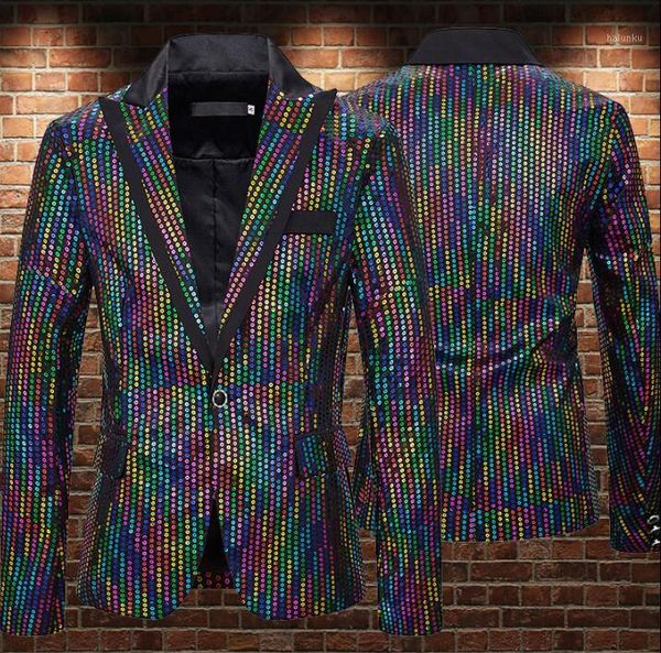 

men's suits & blazers laser rainbow gradient blazer men designs a buckle jacket mens stage singers clothes dance star style dress b4411, White;black
