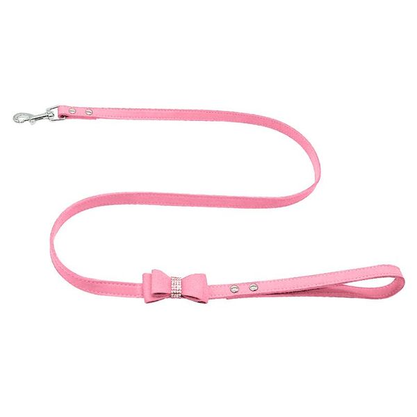 

seude leather dog leash rope small medium dogs walking lead leashes strap bling rhinestone bowknot accessories pet suppl bbyrdg