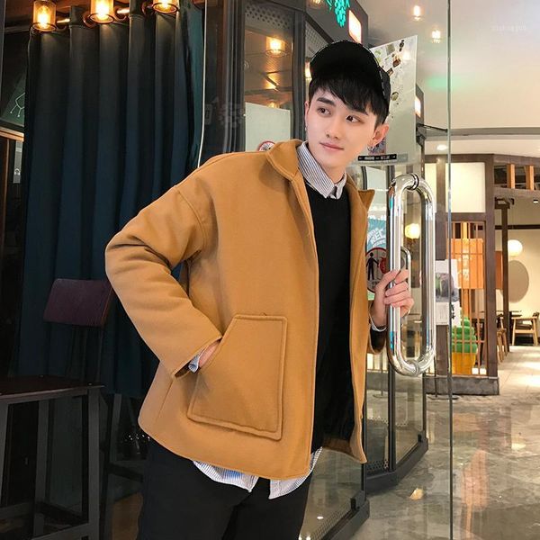 

autumn winter new wool coat men fashion casual loose short jacket man solid color retro simple outwear male clothes streetwear1, Black;brown