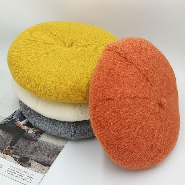 

berets [onidfurow] women winter hat wool knit berets, caps latest decoration solid colors fashion lady, Blue;gray
