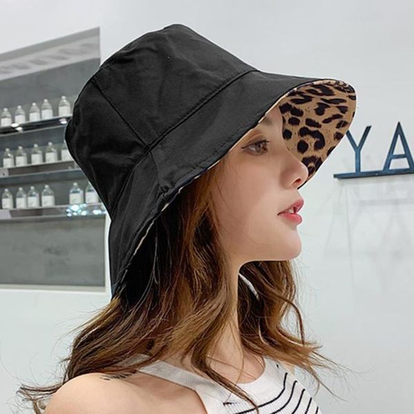 

women leopard double sided bucket comfortable breathe foldable men beach flat sun fishing hat flat panama hat, Blue;gray