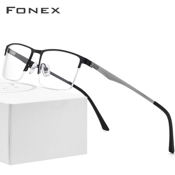 

fonex alloy glasses ultralight square eyeglasses frame men myopia prescription eye glass for man optical screwless eyewear 9867 t200428, Silver