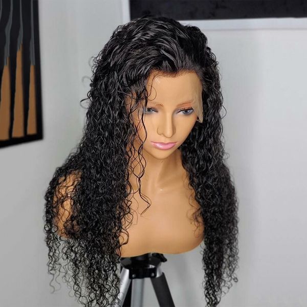 

bib 13x4 bouncy deep curly wig 130% lace front human hair wigs long hair brazilian remy wig for women natural black, Black;brown
