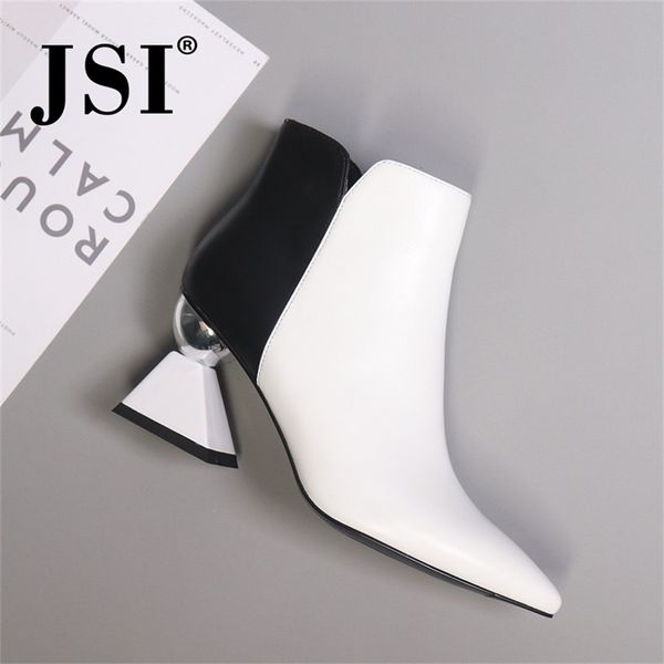 

jsi ankle women boots genuine leather winter black white manual fashion keep warm shoes women high leather boots lj201030